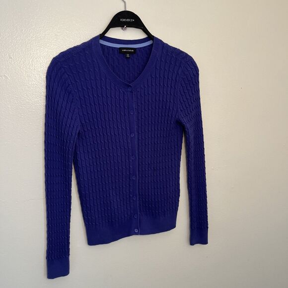 LORD AND TAYLOR Plaited Knit Cotton Long Sleeve Cardigan, Purple- Medium - Picture 2 of 8